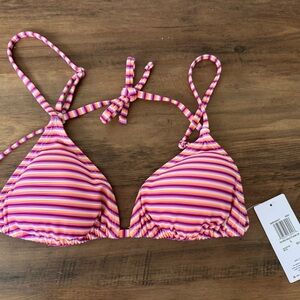 Hurley Pink and Orange Striped Bikini Top